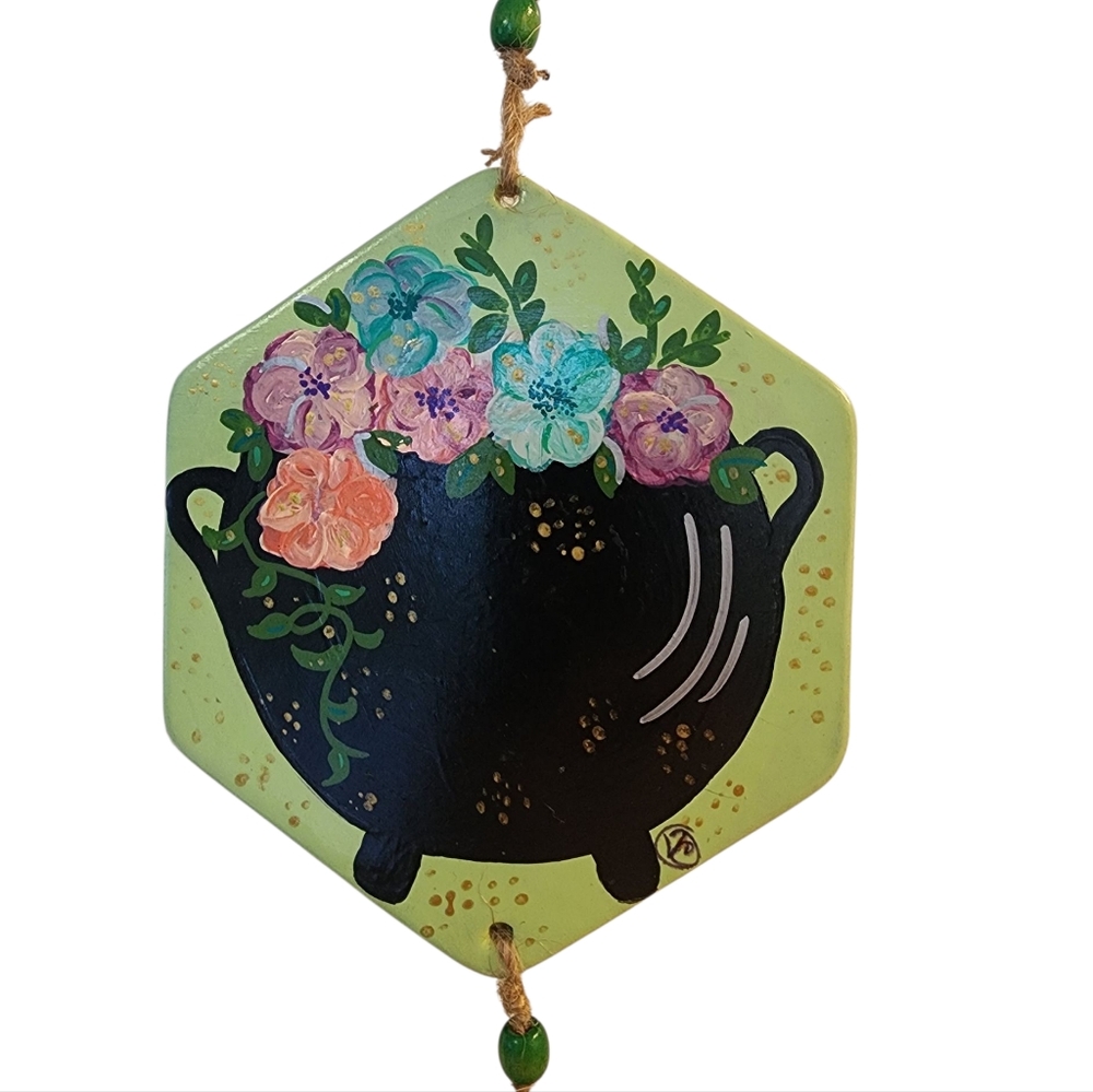 Floral Cauldron Hanging Decor with Tassel - Picture 4 of 6